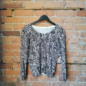 Black and White VINTAGE Patterned Scoop Neck Cardigan
